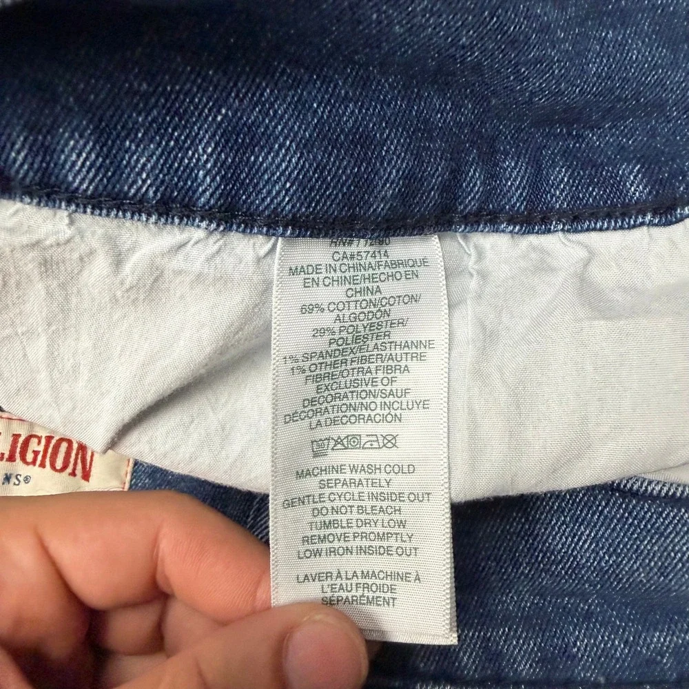 True Religion Ricky Relaxed Straight Denim Shorts Mens 38 Blue Flap Pocket